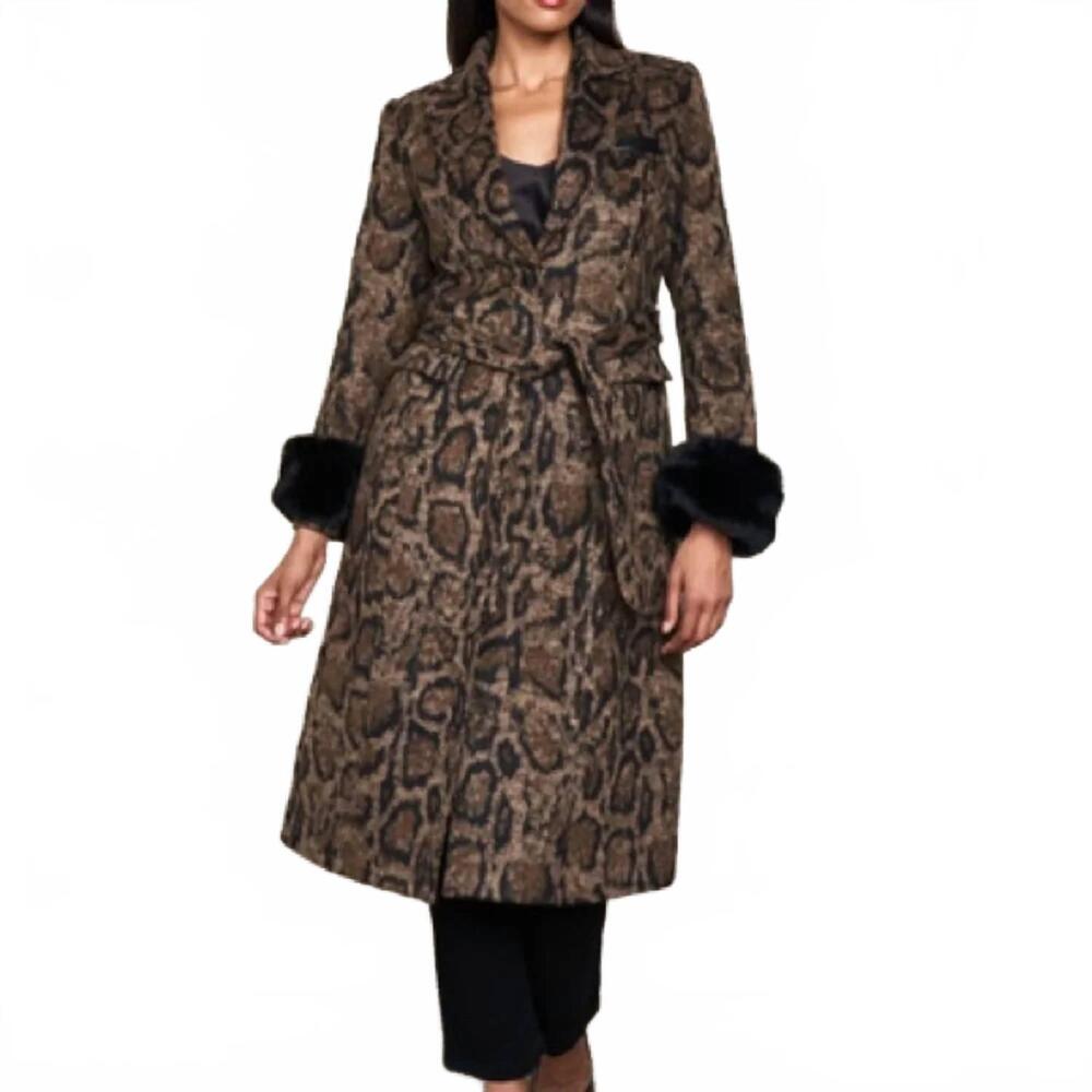 NEW PAPARAZZI leopard print coat with removable fur cuffs in brown multi
